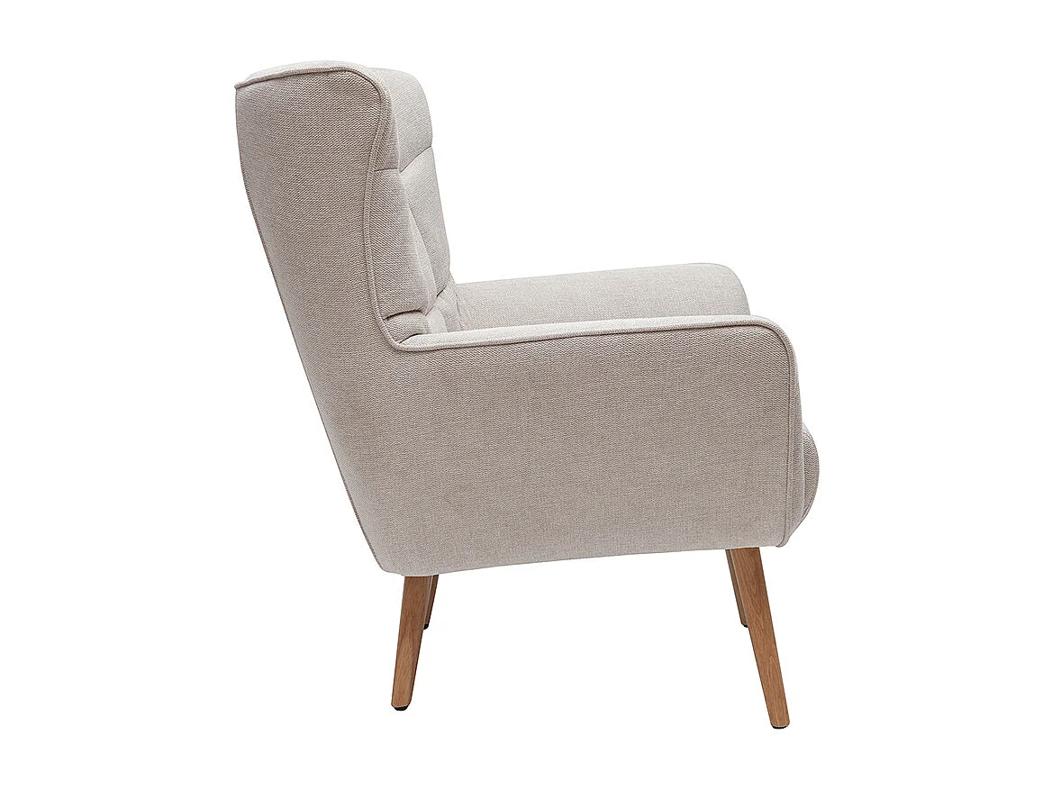 Poltrona tessuto effetto velluto testurizzato beige base legno AVERY
