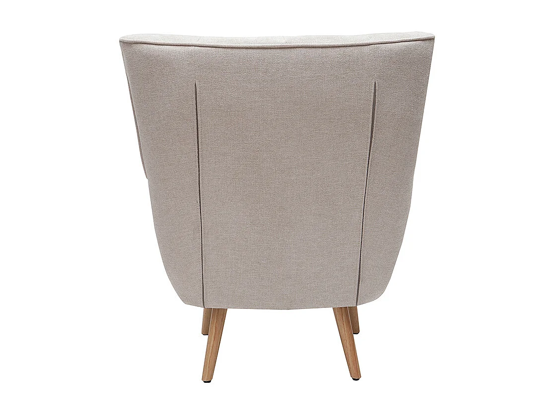 Poltrona tessuto effetto velluto testurizzato beige base legno AVERY