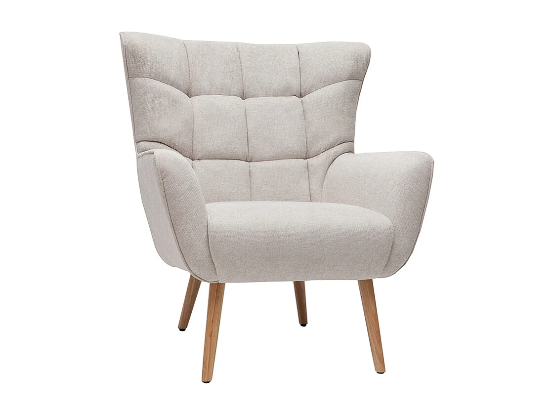 Sillón nórdico efecto terciopelo beige y madera AVERY