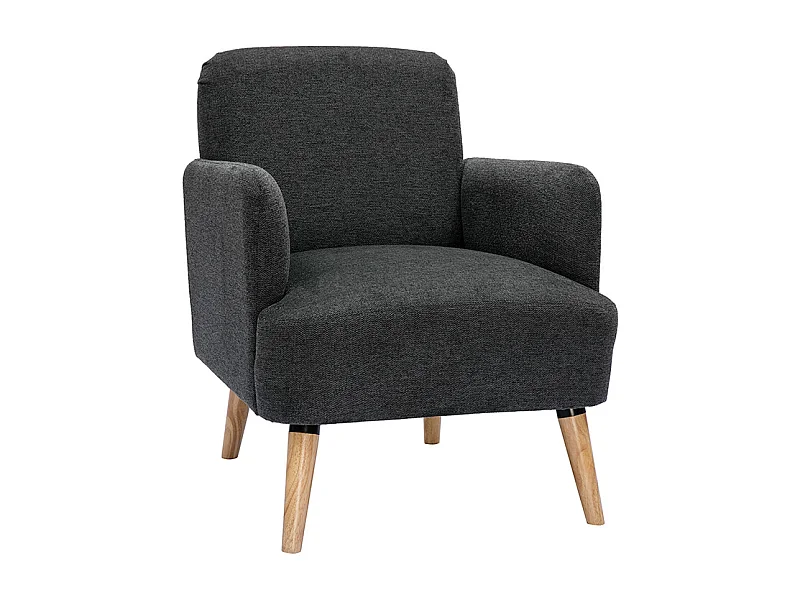 Sillón nórdico de tela efecto aterciopelado texturizado gris oscuro y madera clara ISKO