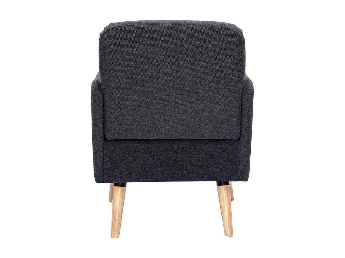Sillón nórdico de tela efecto aterciopelado texturizado gris oscuro y madera clara ISKO