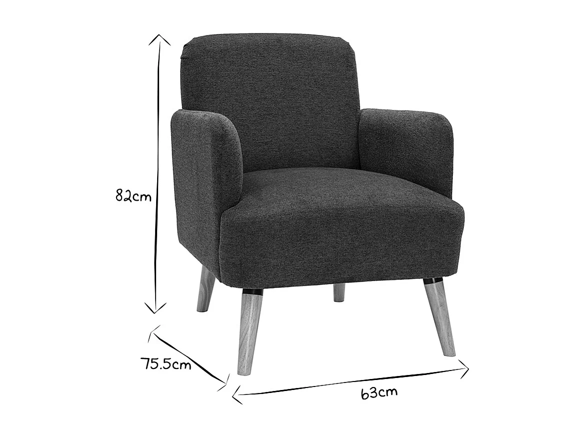 Sillón nórdico de tela efecto aterciopelado texturizado gris oscuro y madera clara ISKO