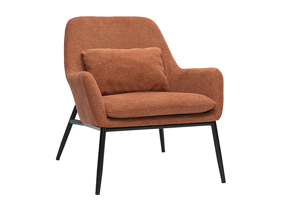 Sillón moderno de tejido efecto aterciopelado terracota y metal negro MAXINE