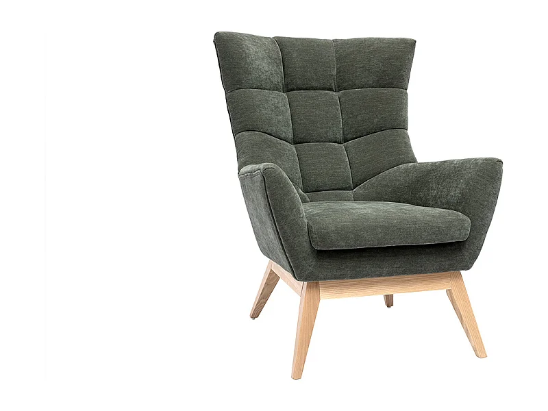 Sillón nórdico de efecto aterciopelado caqui y madera BRODY
