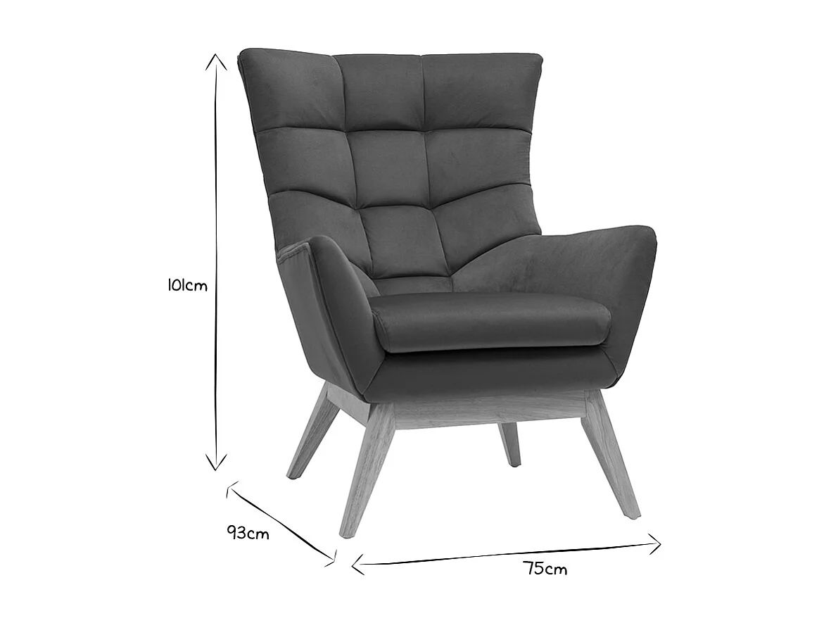 Fauteuil scandinave en tissu effet velours vert kaki et bois clair BRODY