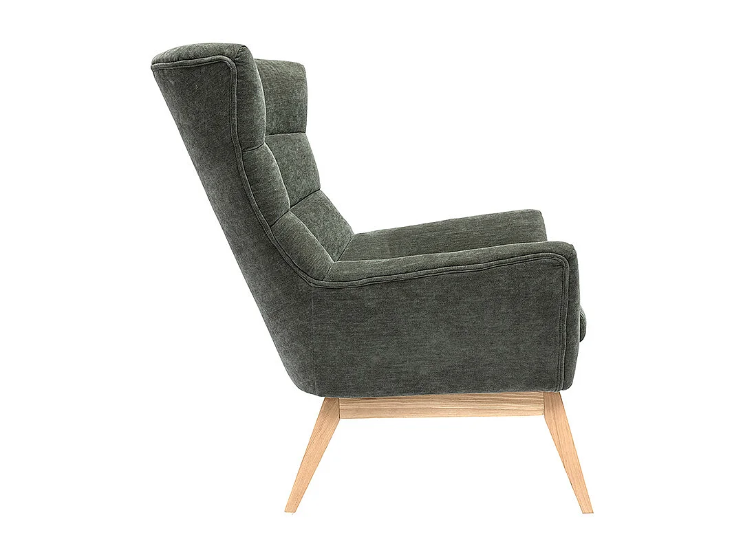 Sillón nórdico de efecto aterciopelado caqui y madera BRODY