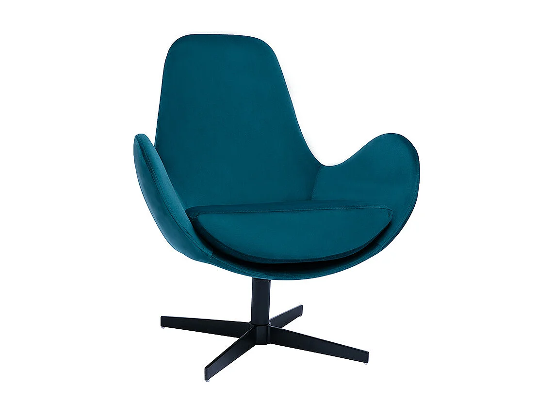 Fauteuil pivotant design en tissu velours bleu canard et métal noir ANDY