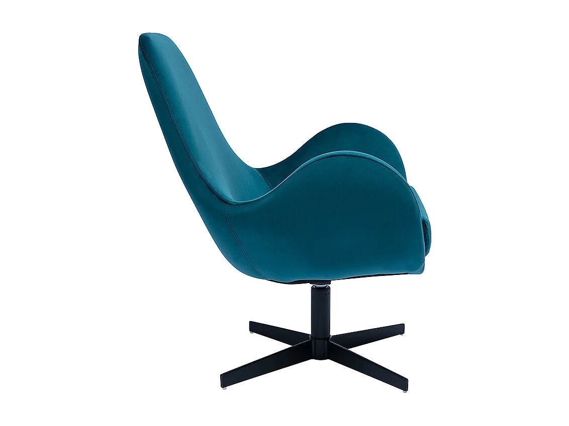 Fauteuil pivotant design en tissu velours bleu canard et métal noir ANDY