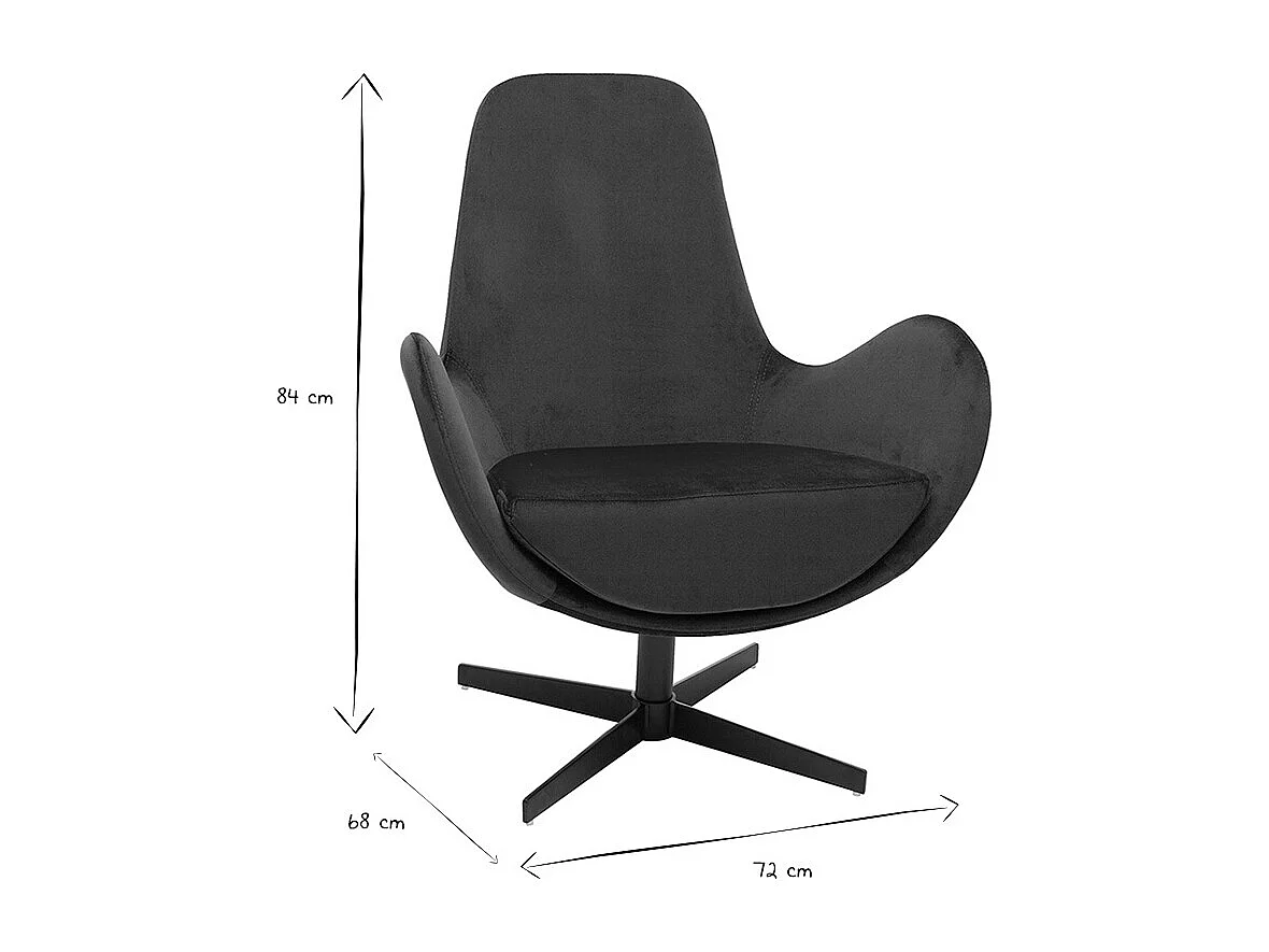 Fauteuil pivotant design en tissu velours bleu canard et métal noir ANDY