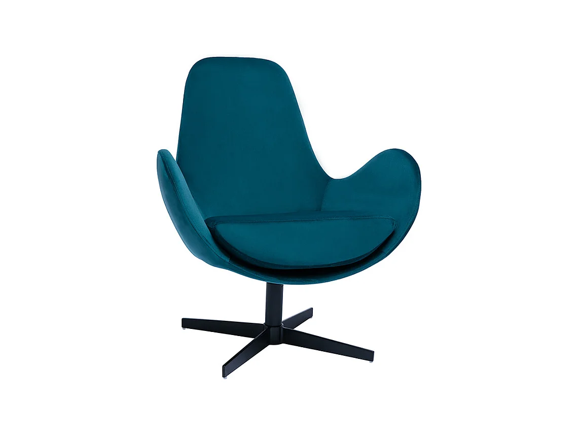 Fauteuil pivotant design en tissu velours bleu canard et métal noir ANDY