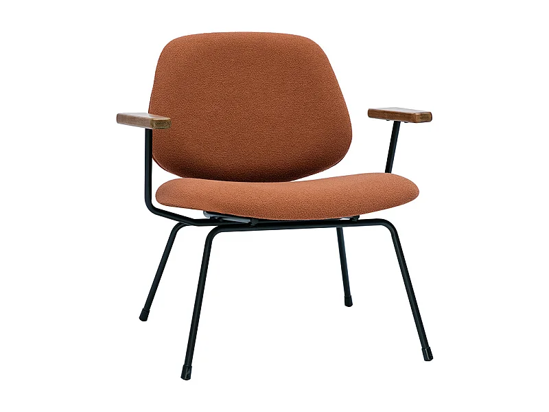 Design-Sessel aus Stoff mit Bouclé-Wolleffekt in Terracotta, schwarzem Metall und dunklem Holz BARNET