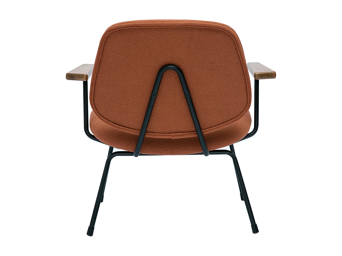 Sillón moderno de borreguillo color terracota, metal negro y madera oscura BARNET
