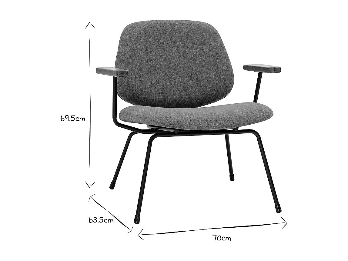 Sillón moderno de borreguillo color terracota, metal negro y madera oscura BARNET