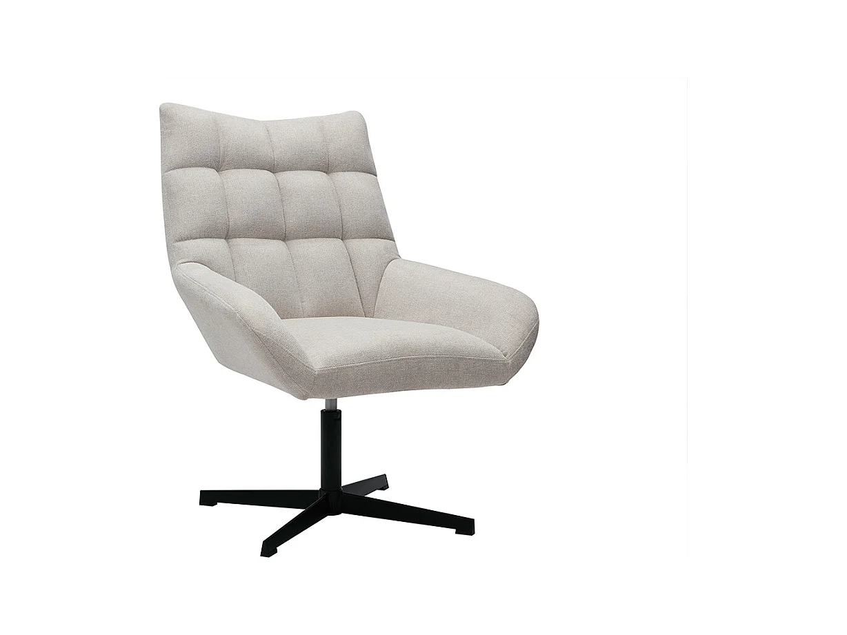 Fauteuil pivotant design en tissu effet velours texuré beige et métal noir KING