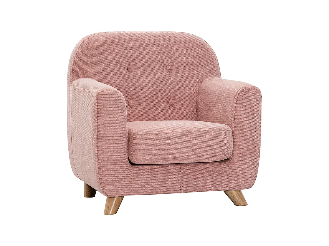 Fauteuil enfant scandinave en tissu effet velours texturé rose et bois clair NORKID