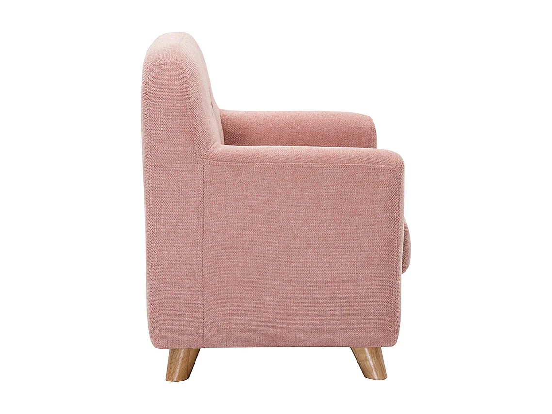Poltrona scandinava per bambini in tessuto effetto velluto testurizzato rosa e legno chiaro NORKID