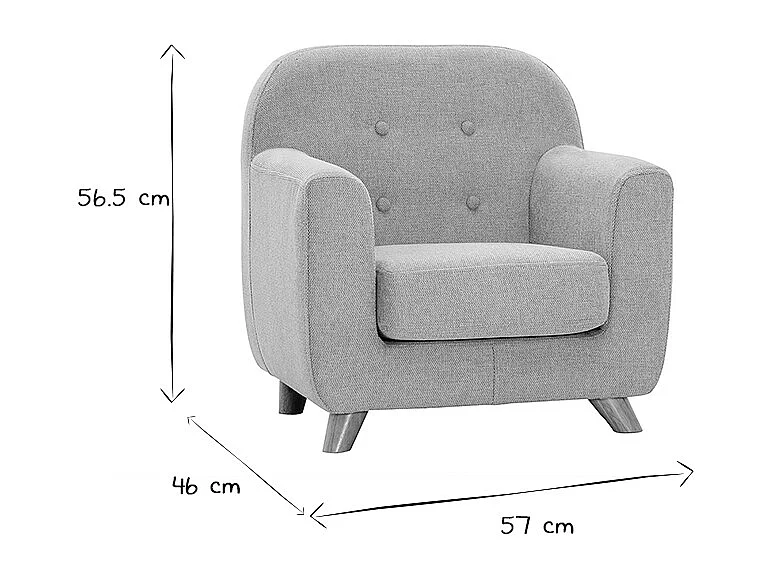 Sillón para niños nórdico de tela efecto aterciopelado texturizado rosa y madera clara NORKID