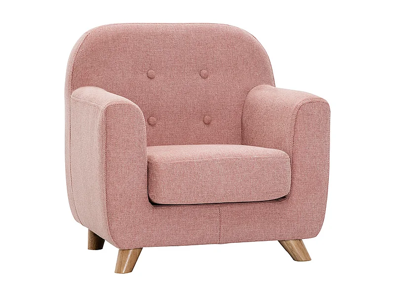 Poltrona scandinava per bambini in tessuto effetto velluto testurizzato rosa e legno chiaro NORKID