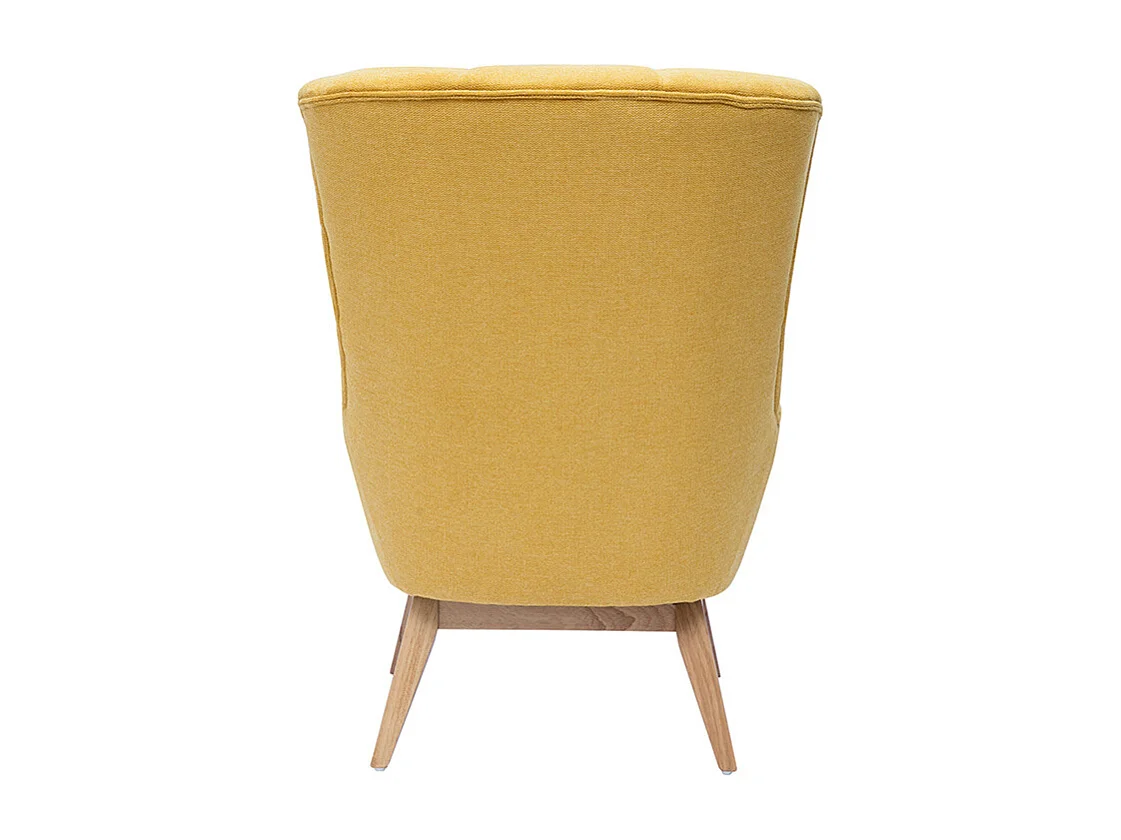 Fauteuil scandinave en tissu effet velours texturé jaune moutarde et bois clair BRODY