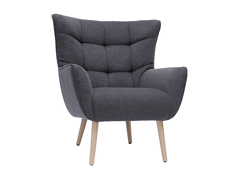 Sillón nórdico efecto terciopelo gris oscuro y madera AVERY