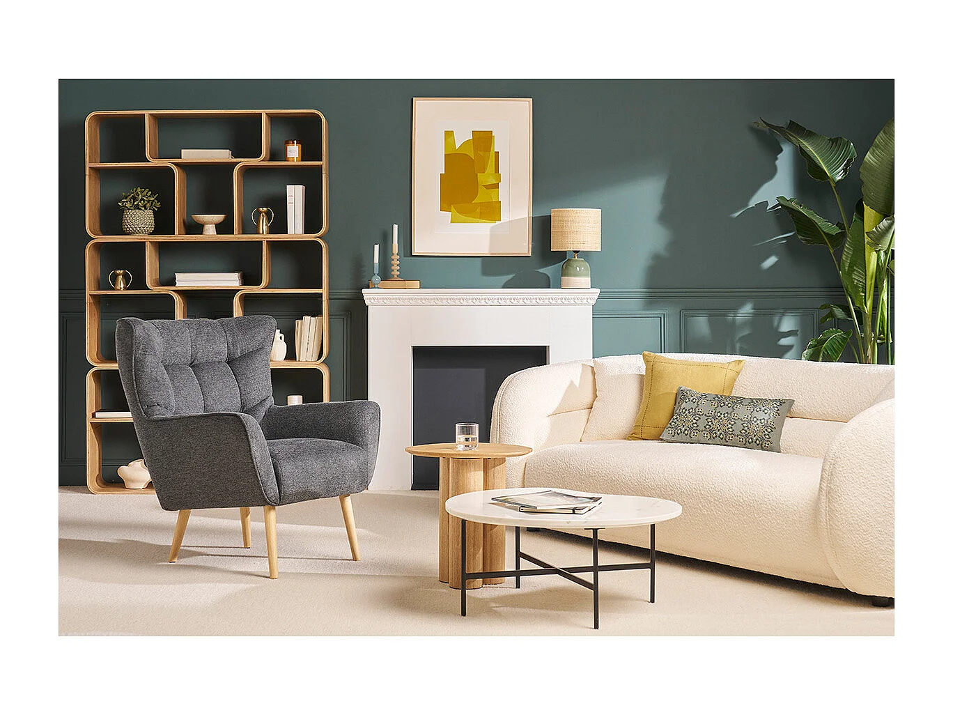 Sessel im dunkelgrauen Samtdesign beige Holzfüße AVERY