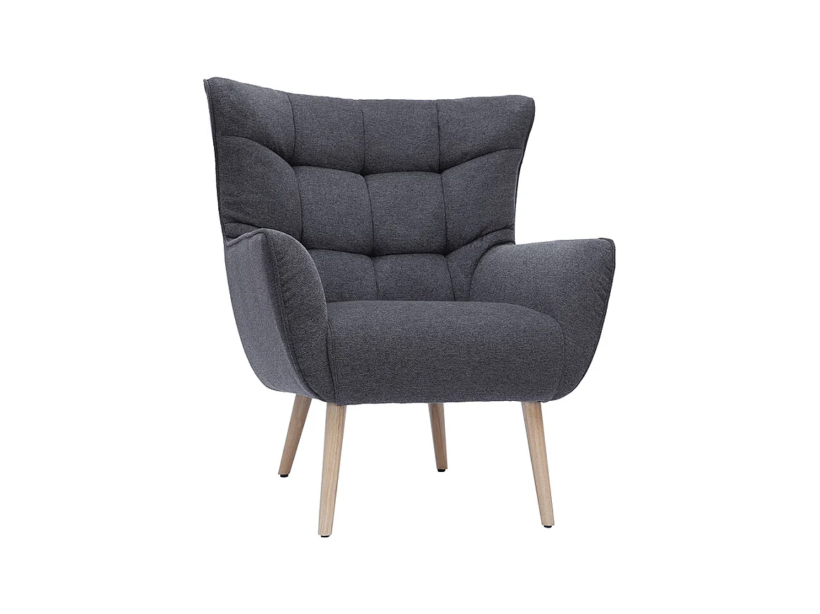 Fauteuil scandinave en tissu effet velours texturé gris foncé et bois clair AVERY
