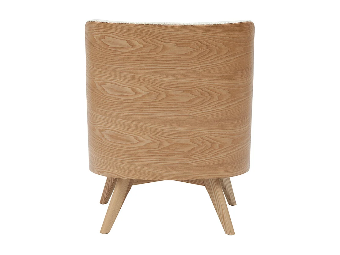 Fauteuil scandinave en tissu effet laine bouclée blanc cassé et bois clair VALMY