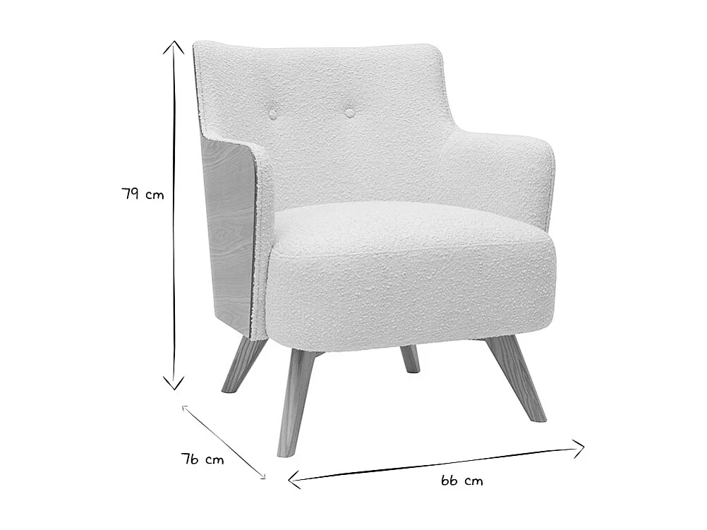 Fauteuil scandinave en tissu effet laine bouclée blanc cassé et bois clair VALMY