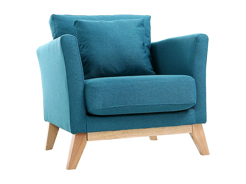 Sillón nórdico azul petróleo patas madera clara OSLO