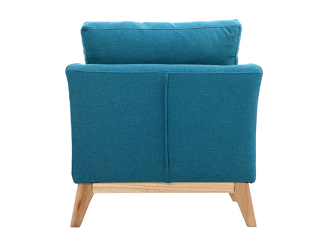 Fauteuil scandinave déhoussable en tissu bleu canard et bois clair OSLO