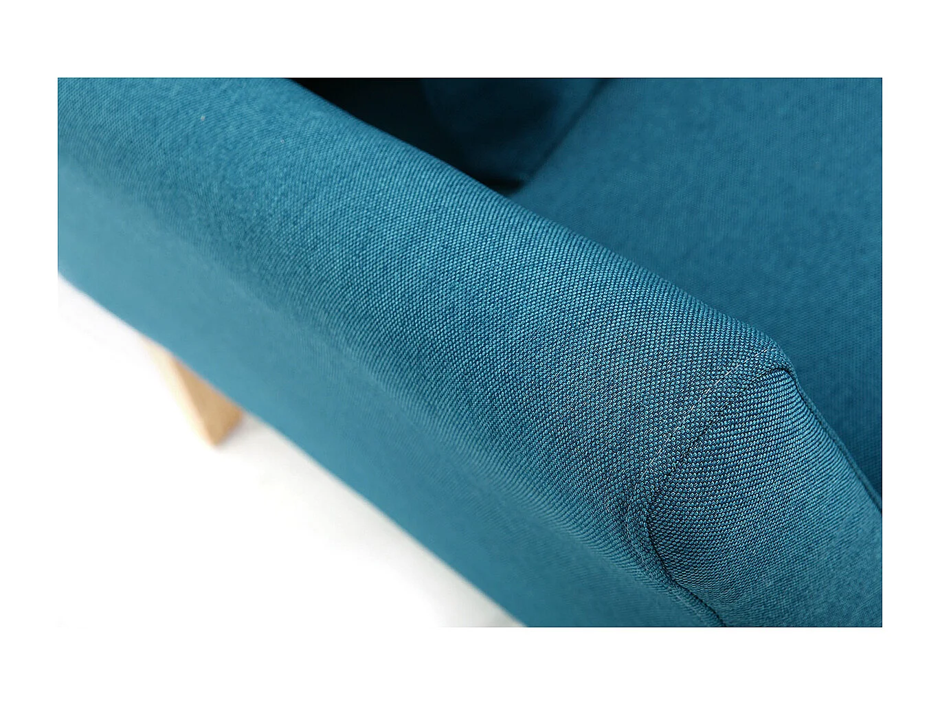 Fauteuil scandinave déhoussable en tissu bleu canard et bois clair OSLO