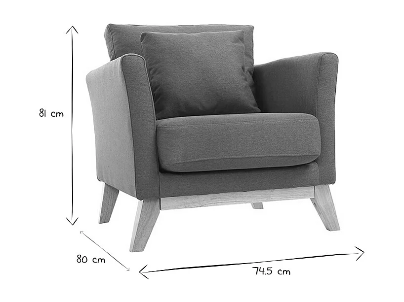 Fauteuil scandinave déhoussable en tissu bleu canard et bois clair OSLO