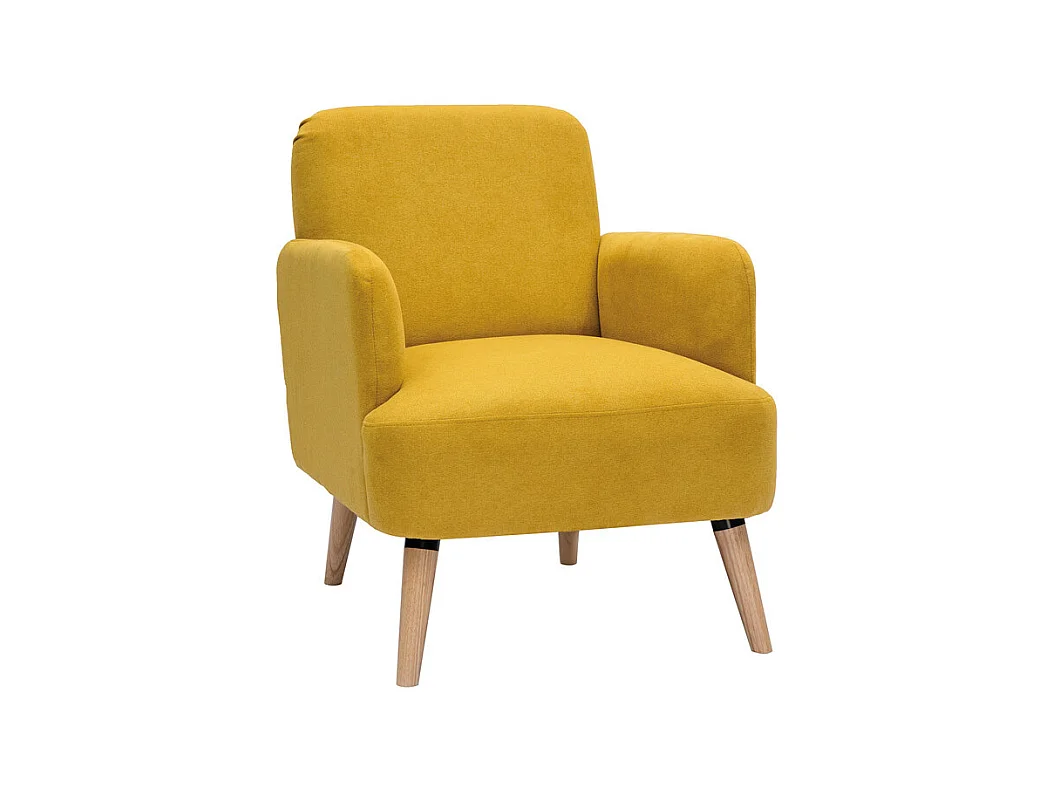 Fauteuil scandinave en tissu effet velours jaune moutarde et bois clair ISKO