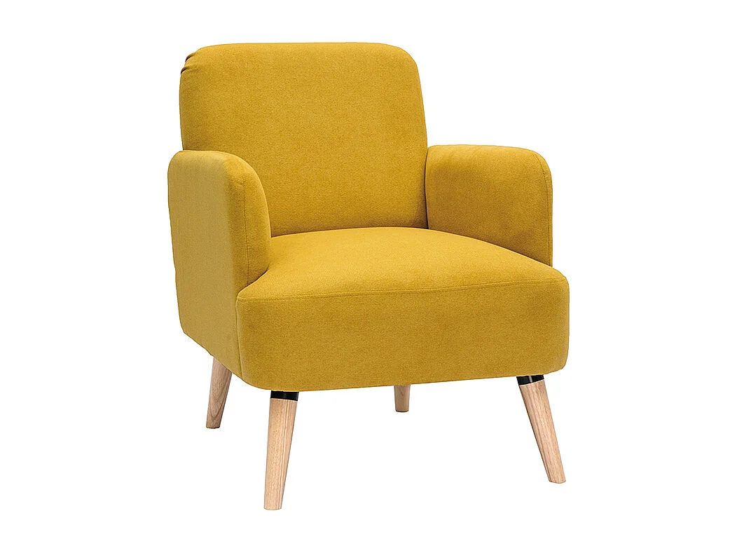 Fauteuil scandinave en tissu effet velours jaune moutarde et bois clair ISKO