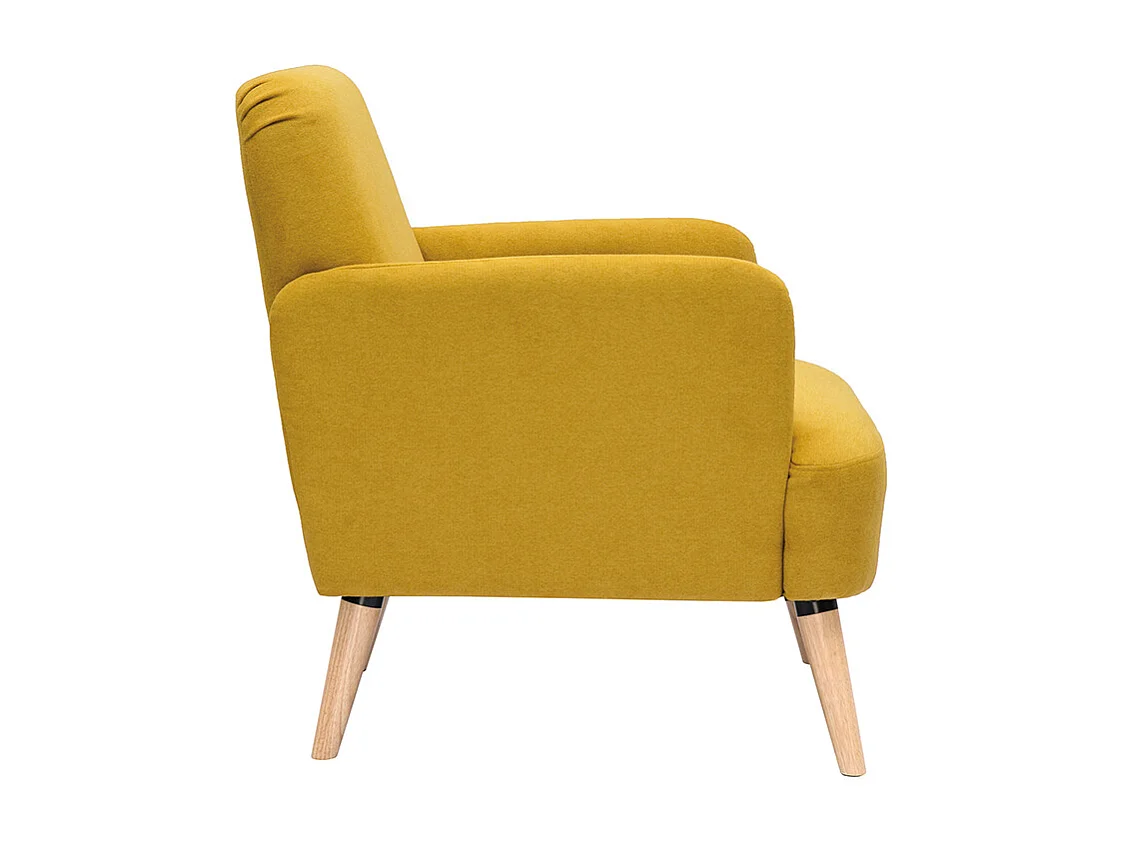Fauteuil scandinave en tissu effet velours jaune moutarde et bois clair ISKO