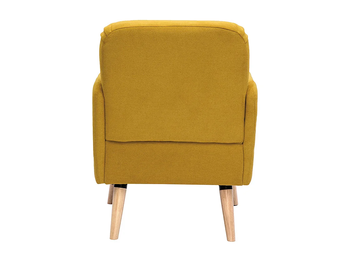 Fauteuil scandinave en tissu effet velours jaune moutarde et bois clair ISKO