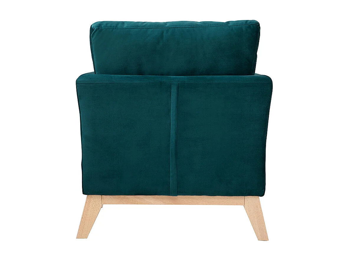 Sillón escandinavo desenfundable de terciopelo azul petróleo y madera clara OSLO