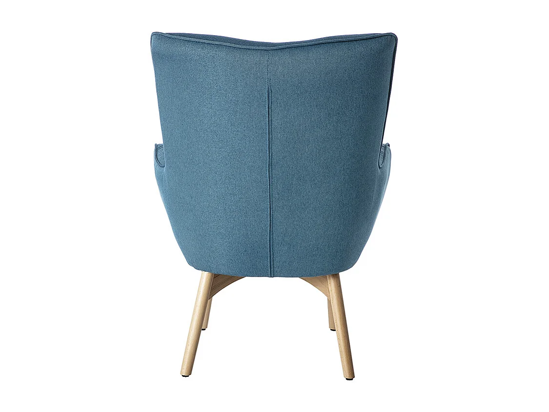 Fauteuil avec repose-pieds scandinave en tissu bleu canard et bois clair BRISTOL