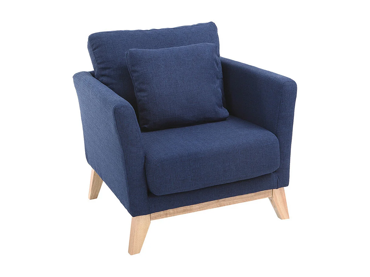Fauteuil scandinave déhoussable en tissu bleu foncé et bois clair OSLO