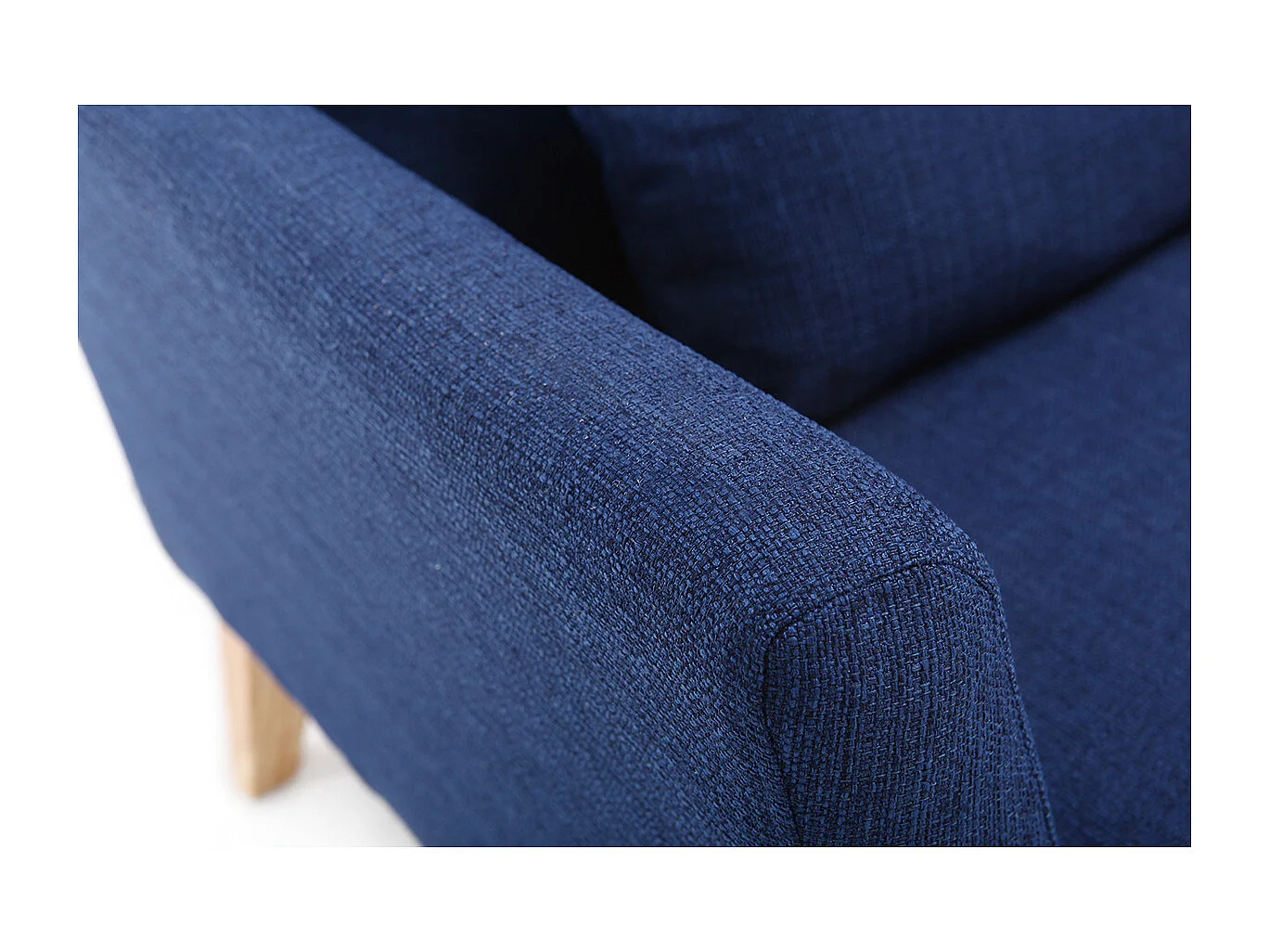 Fauteuil scandinave déhoussable en tissu bleu foncé et bois clair OSLO