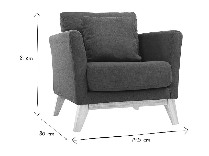 Fauteuil scandinave déhoussable en tissu bleu foncé et bois clair OSLO