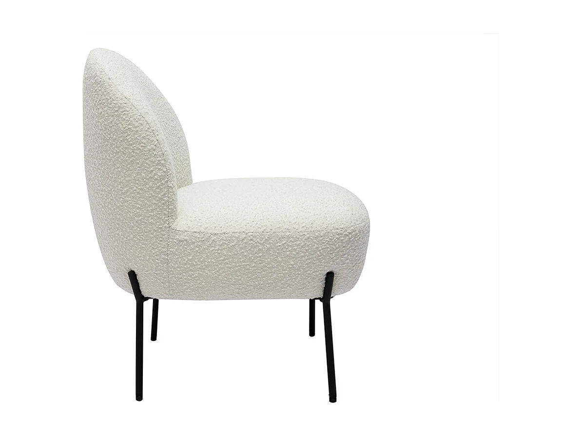 Fauteuil en tissu effet laine bouclée blanc et métal noir BELEY