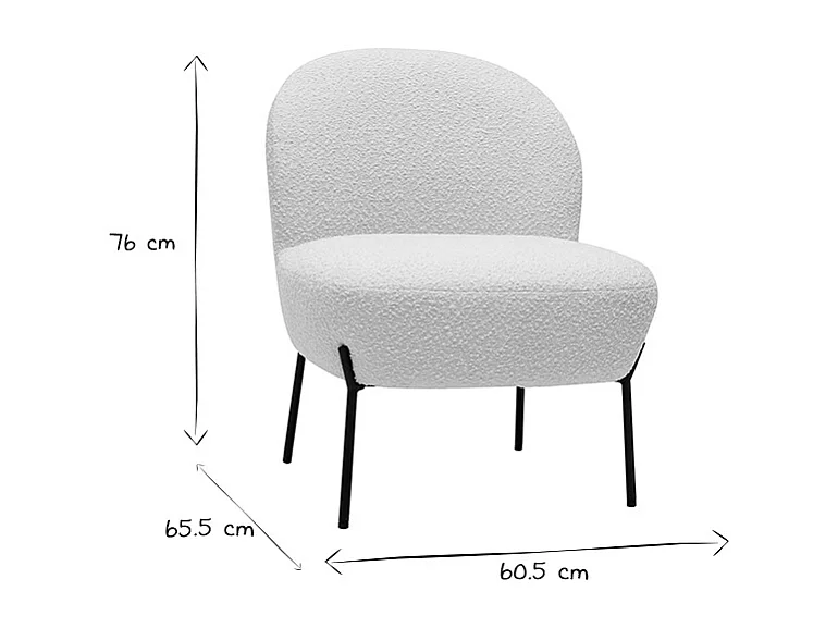 Fauteuil en tissu effet laine bouclée blanc et métal noir BELEY