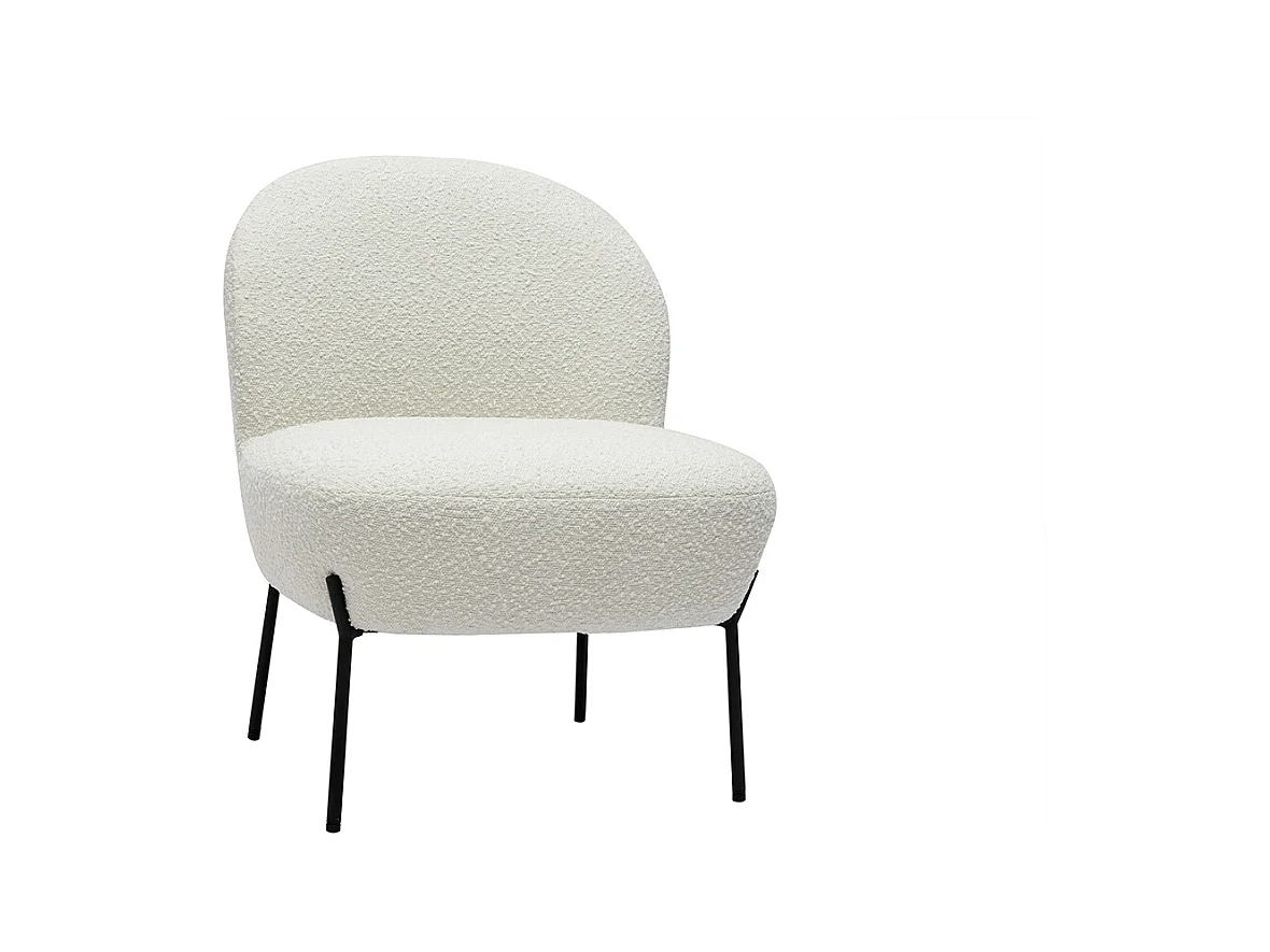 Fauteuil en tissu effet laine bouclée blanc et métal noir BELEY