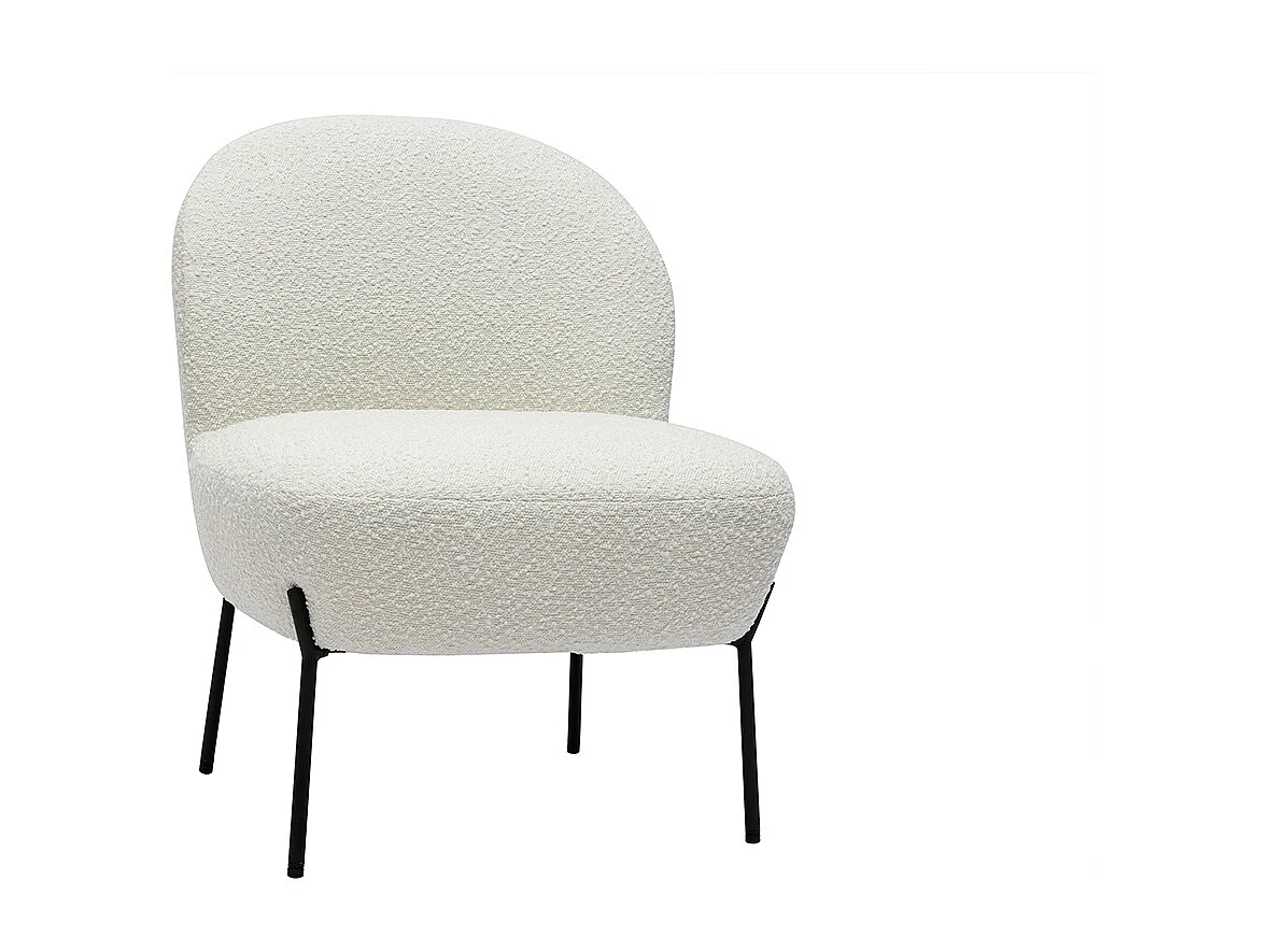 Fauteuil en tissu effet laine bouclée blanc et métal noir BELEY