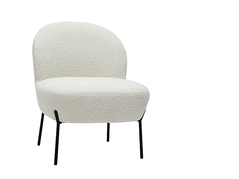 Fauteuil en tissu effet laine bouclée blanc et métal noir BELEY