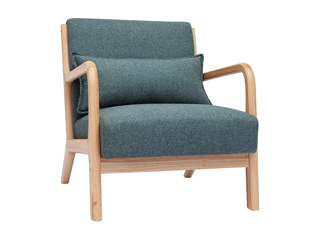 Poltrona scandinava in tessuto grigio verde e legno massello chiaro DERRY
