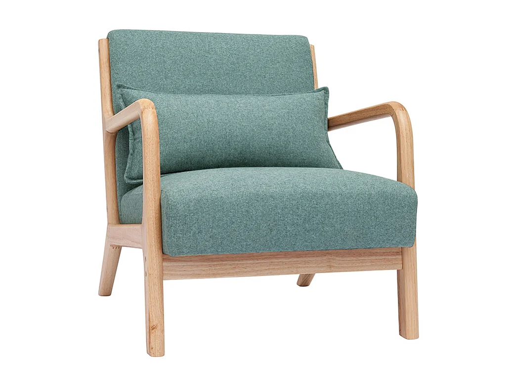 Poltrona scandinava in tessuto grigio verde e legno massello chiaro DERRY