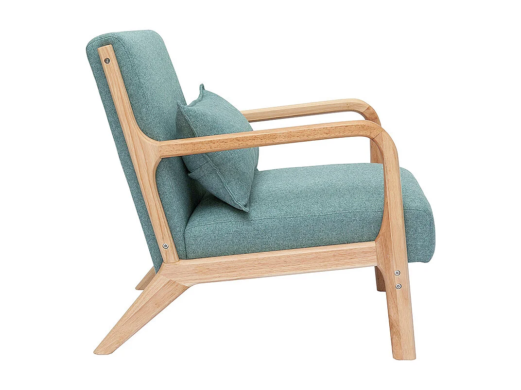 Poltrona scandinava in tessuto grigio verde e legno massello chiaro DERRY