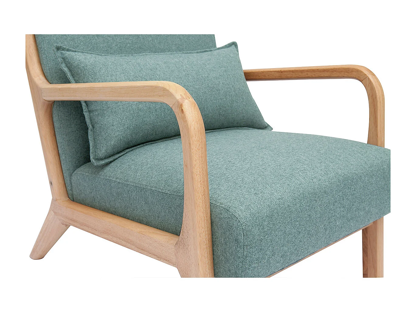 Poltrona scandinava in tessuto grigio verde e legno massello chiaro DERRY